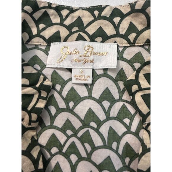 Julie Brown New York Boho Tunic Top Green Beige Scallop Print Small - Picture 5 of 5